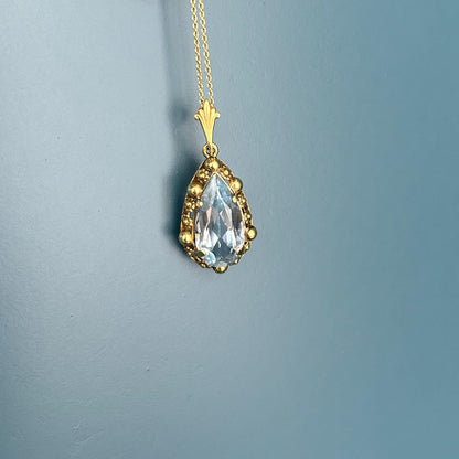 Vintage Mid-Century 14ct Gold Large Aquamarine Pendant with Chain