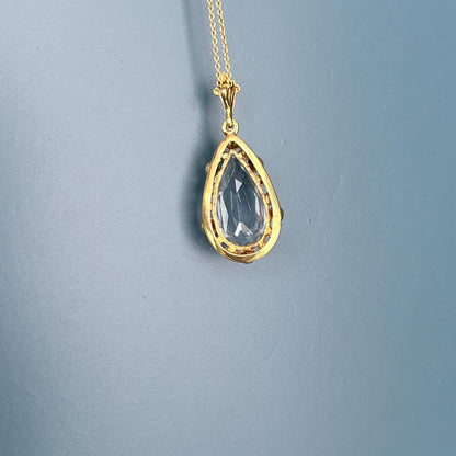 Vintage Mid-Century 14ct Gold Large Aquamarine Pendant with Chain