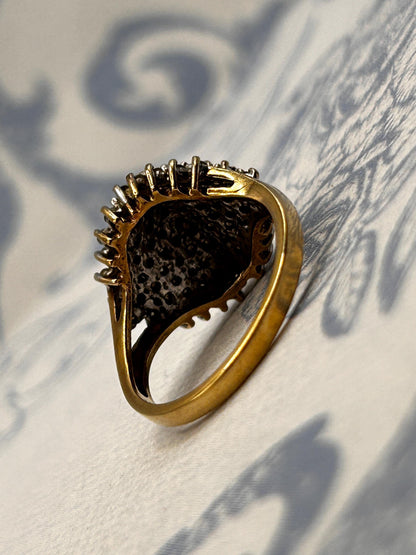 Vintage 9ct Gold Champaign Diamond Bomb Cluster Size N 1/2 - US 7 - Statement Jewelry