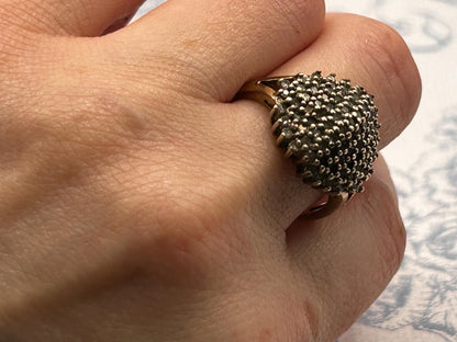 Vintage 9ct Gold Champaign Diamond Bomb Cluster Size N 1/2 - US 7 - Statement Jewelry