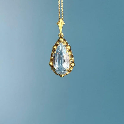 Vintage Mid-Century 14ct Gold Large Aquamarine Pendant with Chain