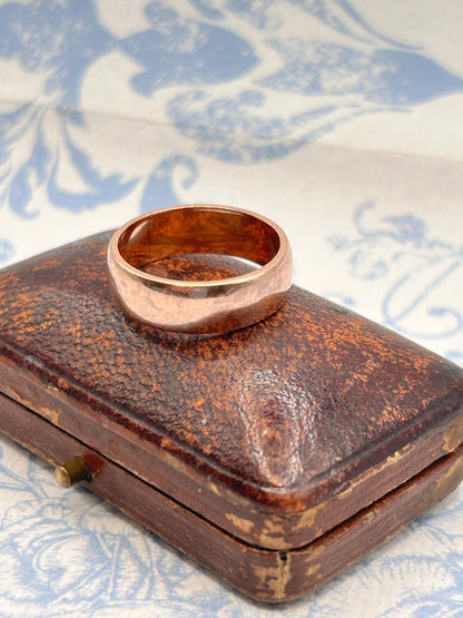 Edwardian Rose Gold 9ct Wide Wedding Band 7mm Wide / Antique Band England Old English Jewellery Size R - US 9