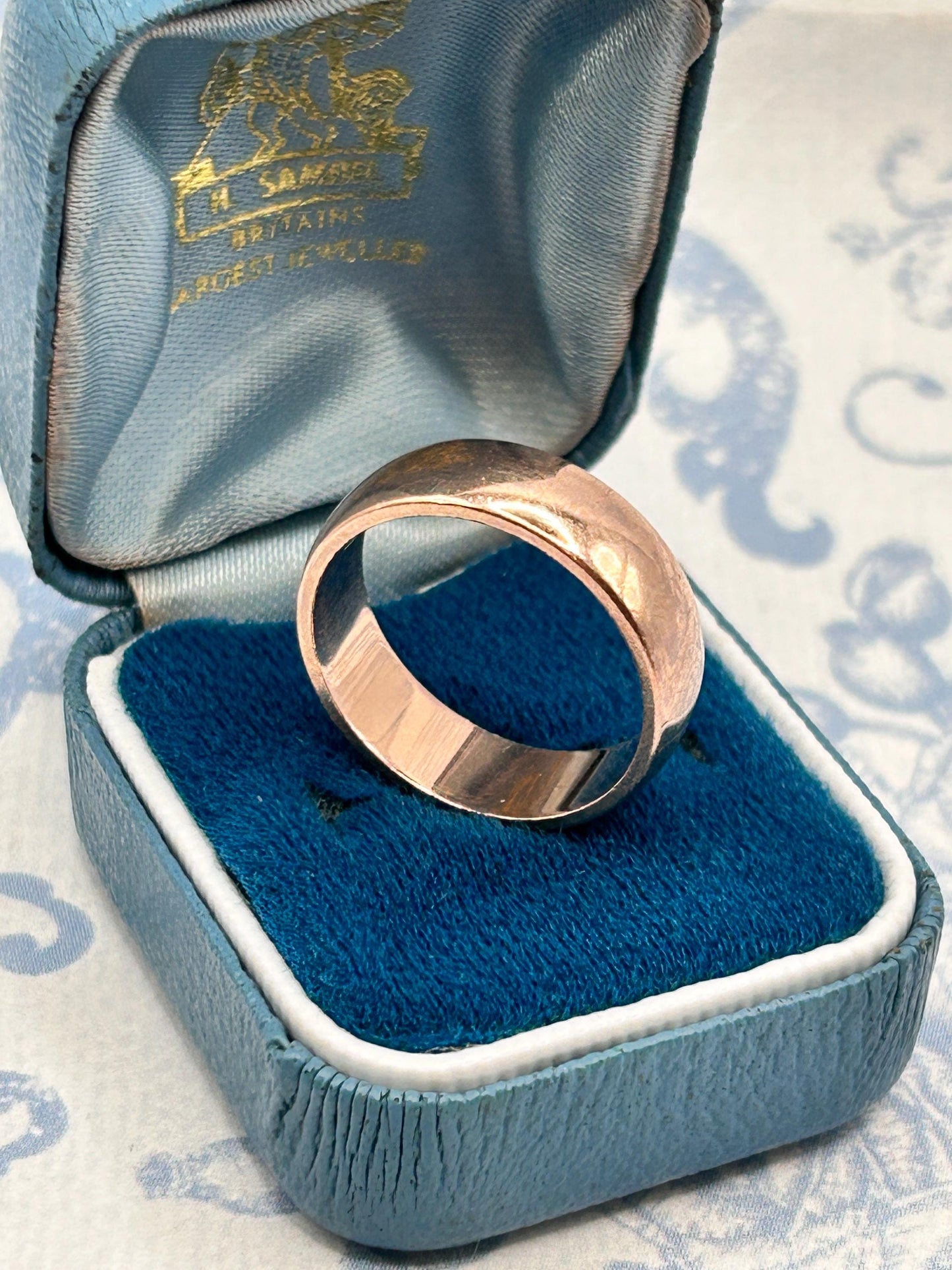 Edwardian Rose Gold 9ct Wide Wedding Band 7mm Wide / Antique Band England Old English Jewellery Size R - US 9