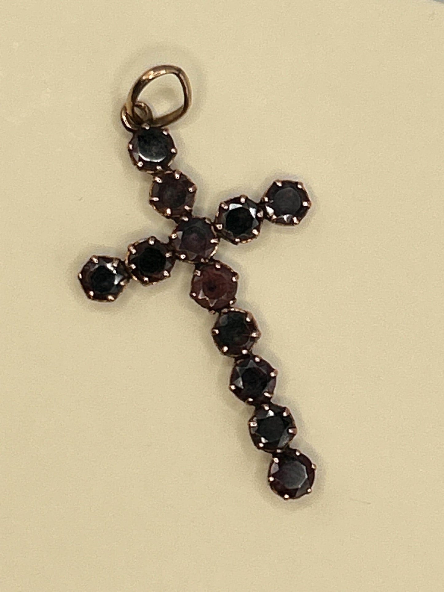 Antique - Georgian Garnet Cross 9ct Gold Hallmarked Crucifix Pendant - Christian Jewellery