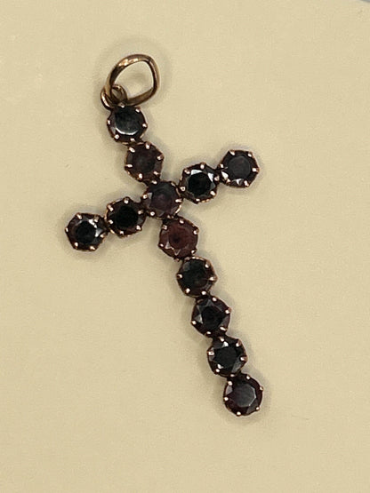 Antique - Georgian Garnet Cross 9ct Gold Hallmarked Crucifix Pendant - Christian Jewellery