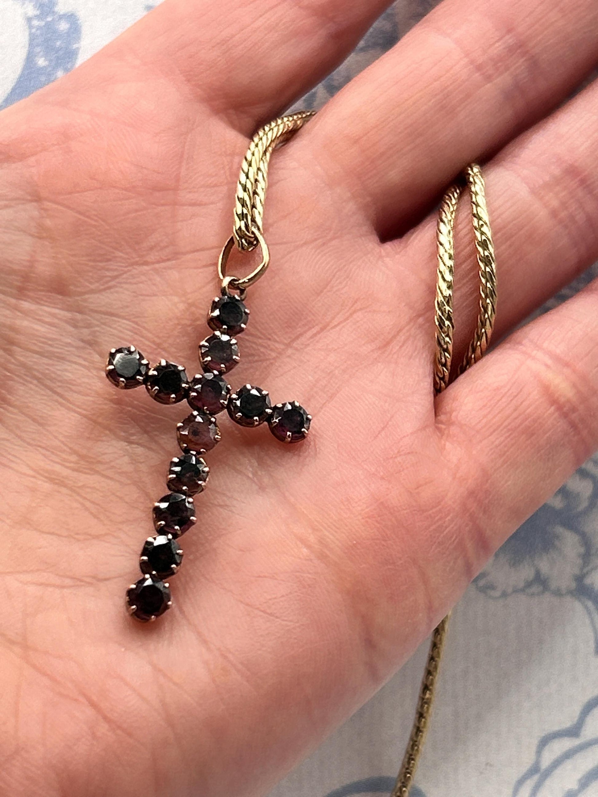 Antique - Georgian Garnet Cross 9ct Gold Hallmarked Crucifix Pendant - Christian Jewellery