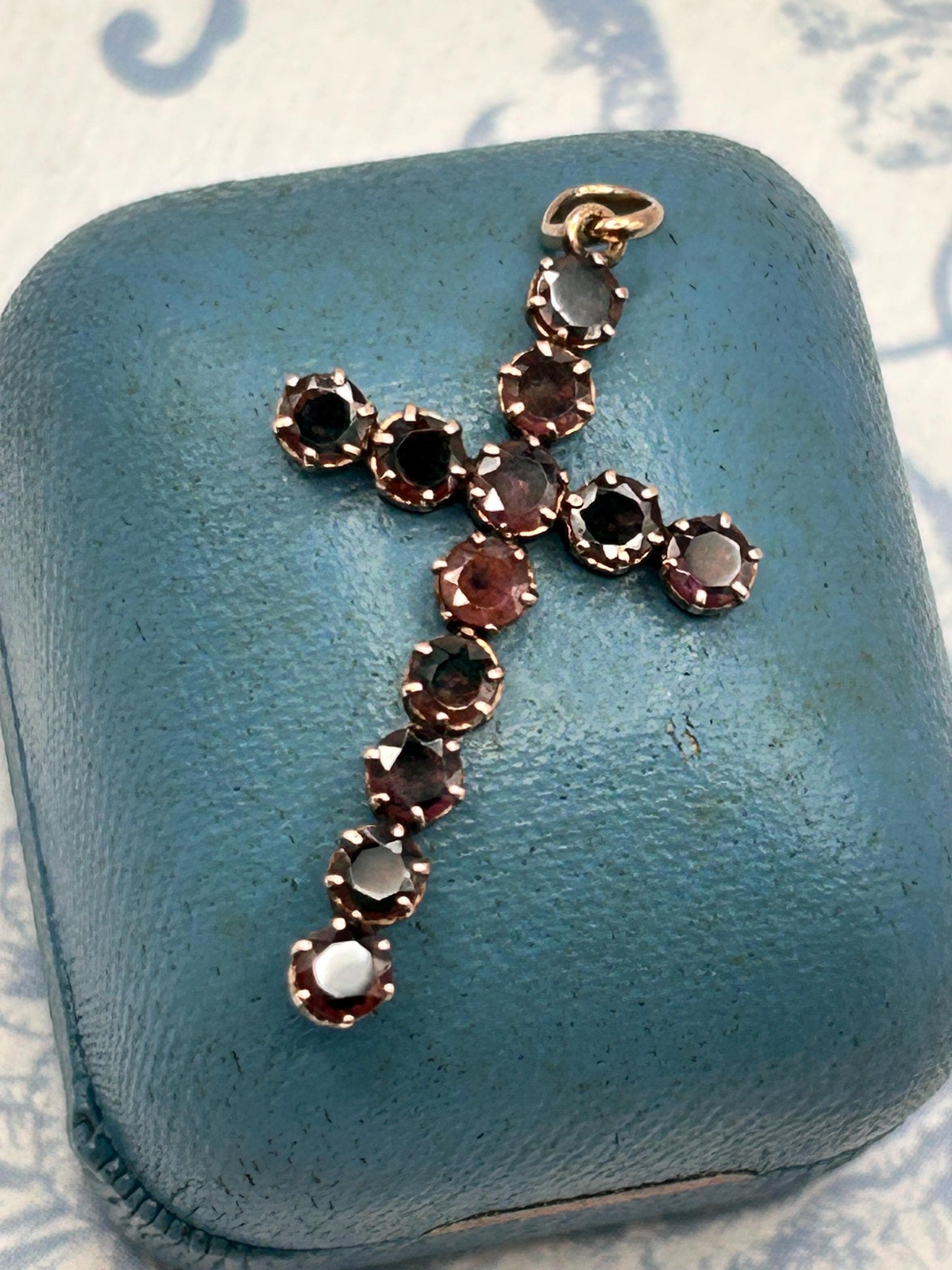 Antique - Georgian Garnet Cross 9ct Gold Hallmarked Crucifix Pendant - Christian Jewellery