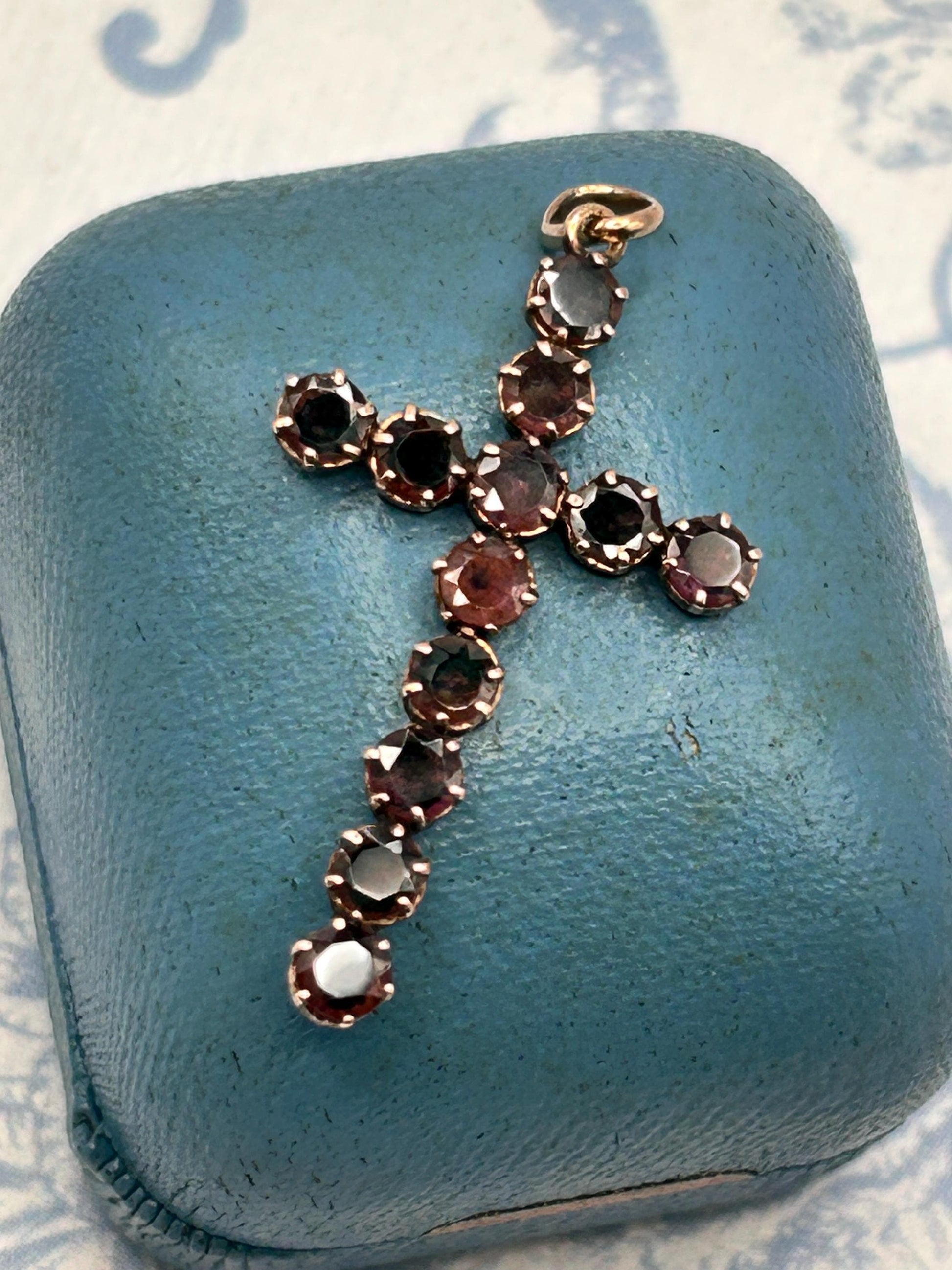 Antique - Georgian Garnet Cross 9ct Gold Hallmarked Crucifix Pendant - Christian Jewellery
