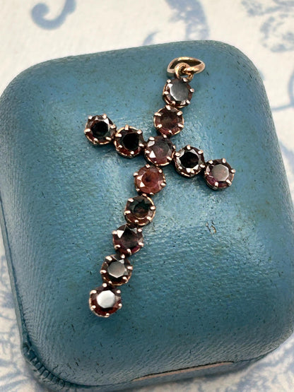 Antique - Georgian Garnet Cross 9ct Gold Hallmarked Crucifix Pendant - Christian Jewellery