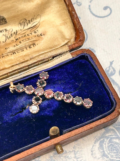 Antique - Georgian Garnet Cross 9ct Gold Hallmarked Crucifix Pendant - Christian Jewellery