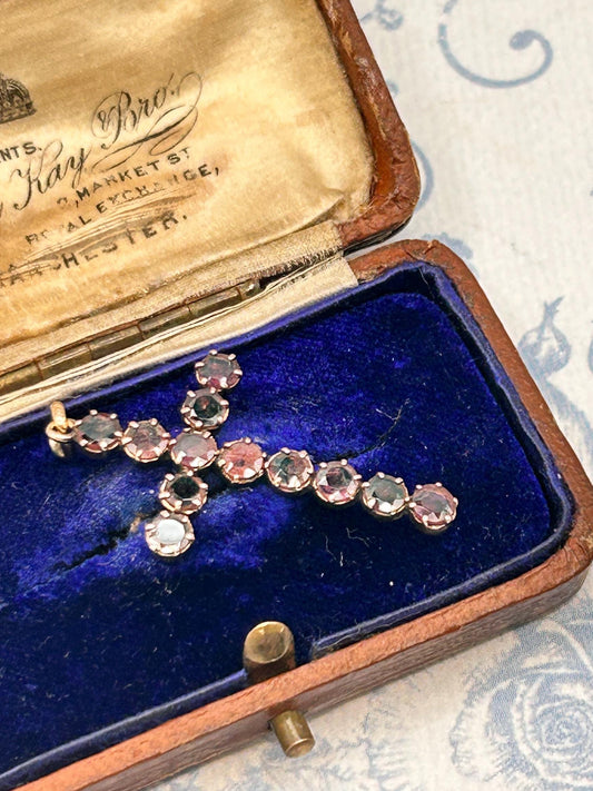 Antique - Georgian Garnet Cross 9ct Gold Hallmarked Crucifix Pendant - Christian Jewellery