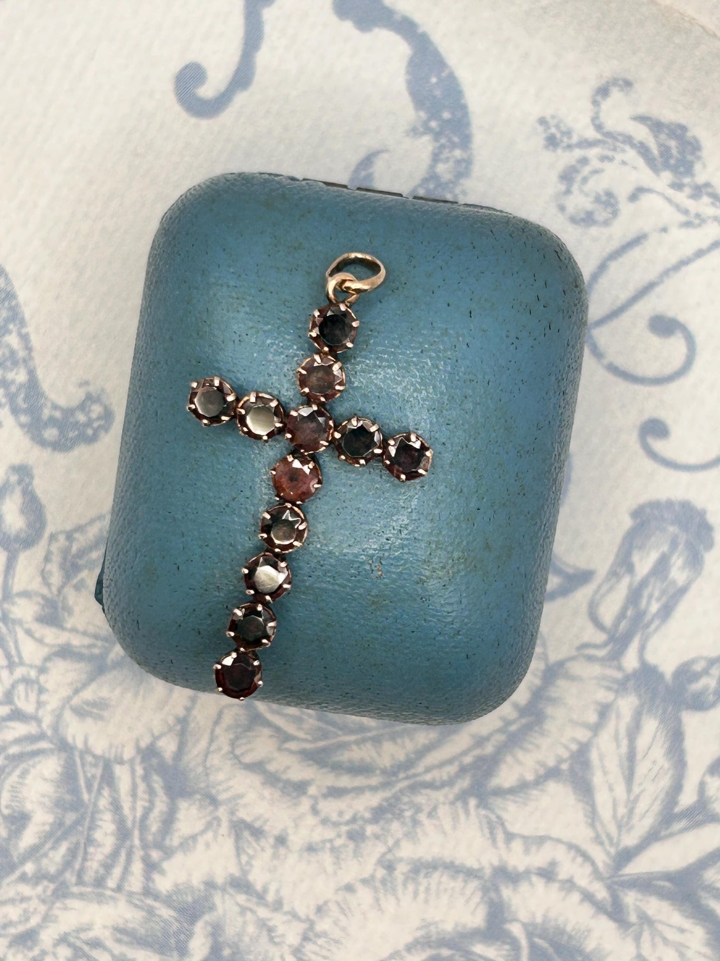 Antique - Georgian Garnet Cross 9ct Gold Hallmarked Crucifix Pendant - Christian Jewellery