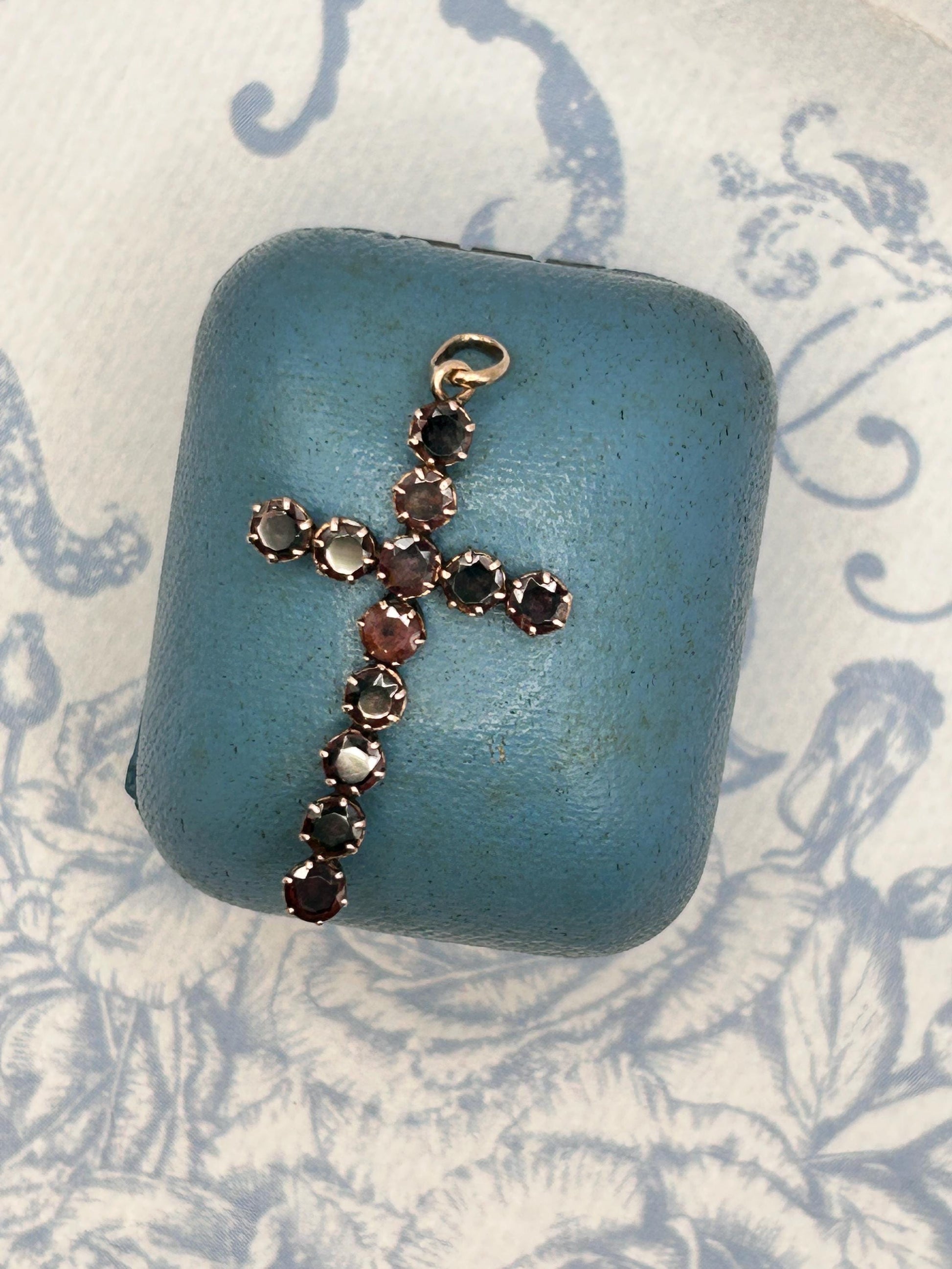 Antique - Georgian Garnet Cross 9ct Gold Hallmarked Crucifix Pendant - Christian Jewellery