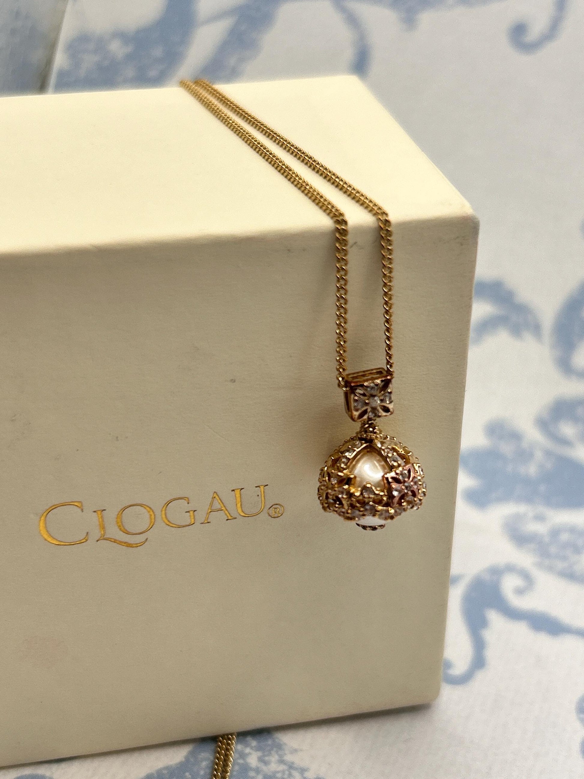 Vintage Clogau 9ct Gold Pearl and Diamond Crowned Pendant with Chain - Welsh Gold Heirloom Estate Jewelry