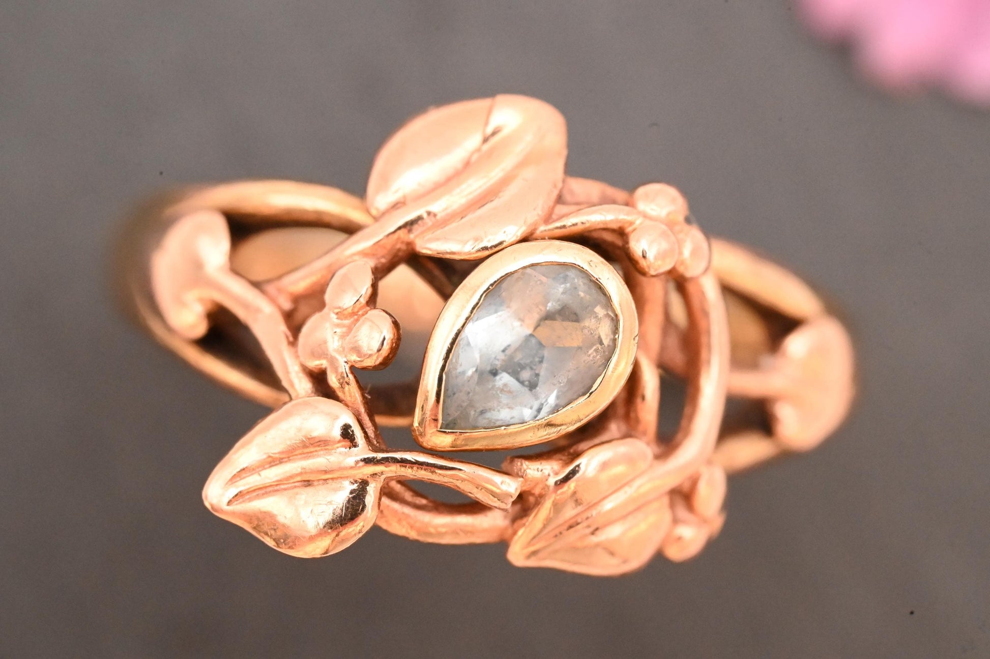 Vintage Clogau 9ct Gold Aquamarine Tree of Life Two Toned Ring Size O / 7.5