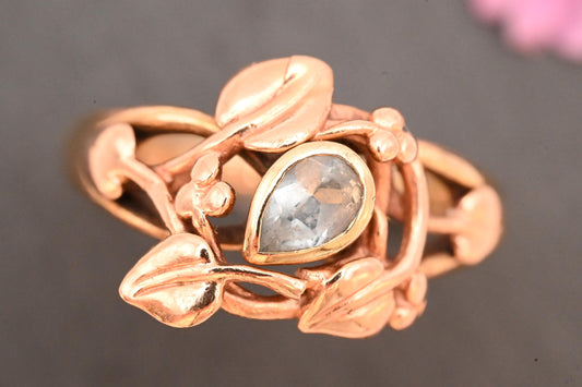 Vintage Clogau 9ct Gold Aquamarine Tree of Life Two Toned Ring Size O / 7.5