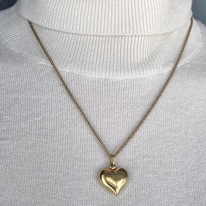 Vintage 18ct Gold Puffy Heart Pendant with Two-Toned Foxtail Chain