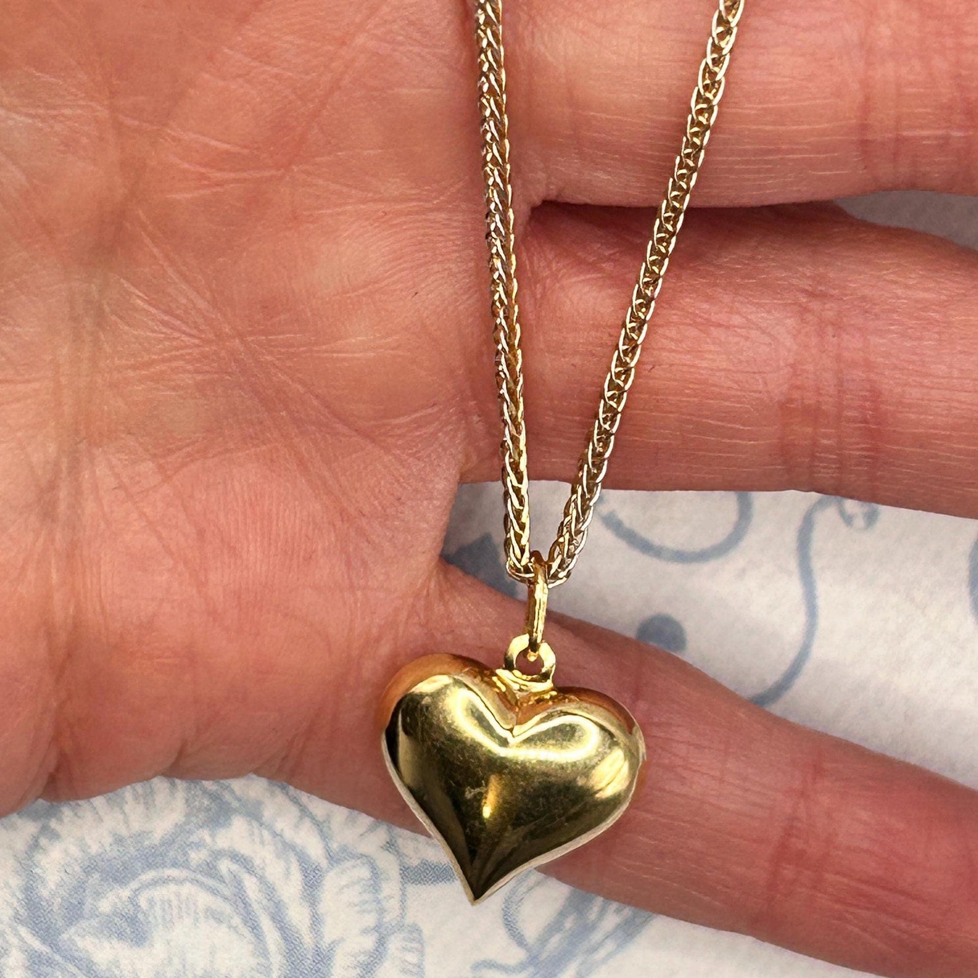 Vintage 18ct Gold Puffy Heart Pendant with Two-Toned Foxtail Chain