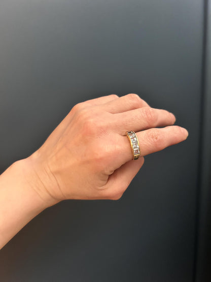 Vintage Statement 9 ct Gold Blue Topaz Eternity Cocktail Ring, Stack Band Jewellery Size UK J US 5