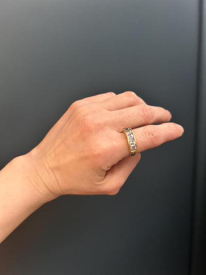 Vintage Statement 9 ct Gold Blue Topaz Eternity Cocktail Ring, Stack Band Jewellery Size UK J US 5