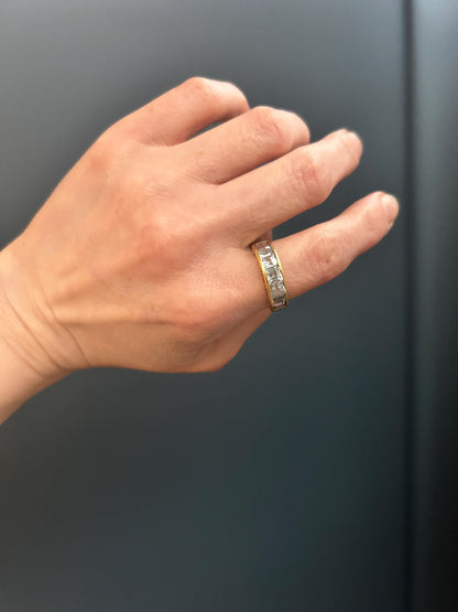 Vintage Statement 9 ct Gold Blue Topaz Eternity Cocktail Ring, Stack Band Jewellery Size UK J US 5