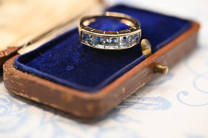 Vintage Statement 9 ct Gold Blue Topaz Eternity Cocktail Ring, Stack Band Jewellery Size UK J US 5