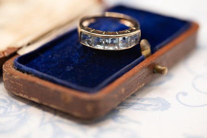 Vintage Statement 9 ct Gold Blue Topaz Eternity Cocktail Ring, Stack Band Jewellery Size UK J US 5