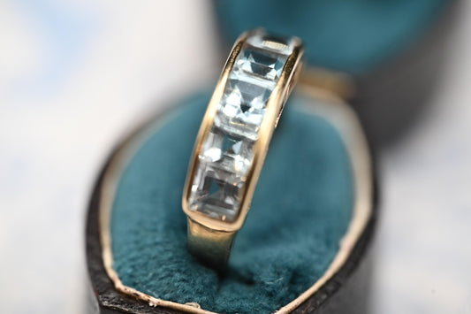 Vintage Statement 9 ct Gold Blue Topaz Eternity Cocktail Ring, Stack Band Jewellery Size UK J US 5