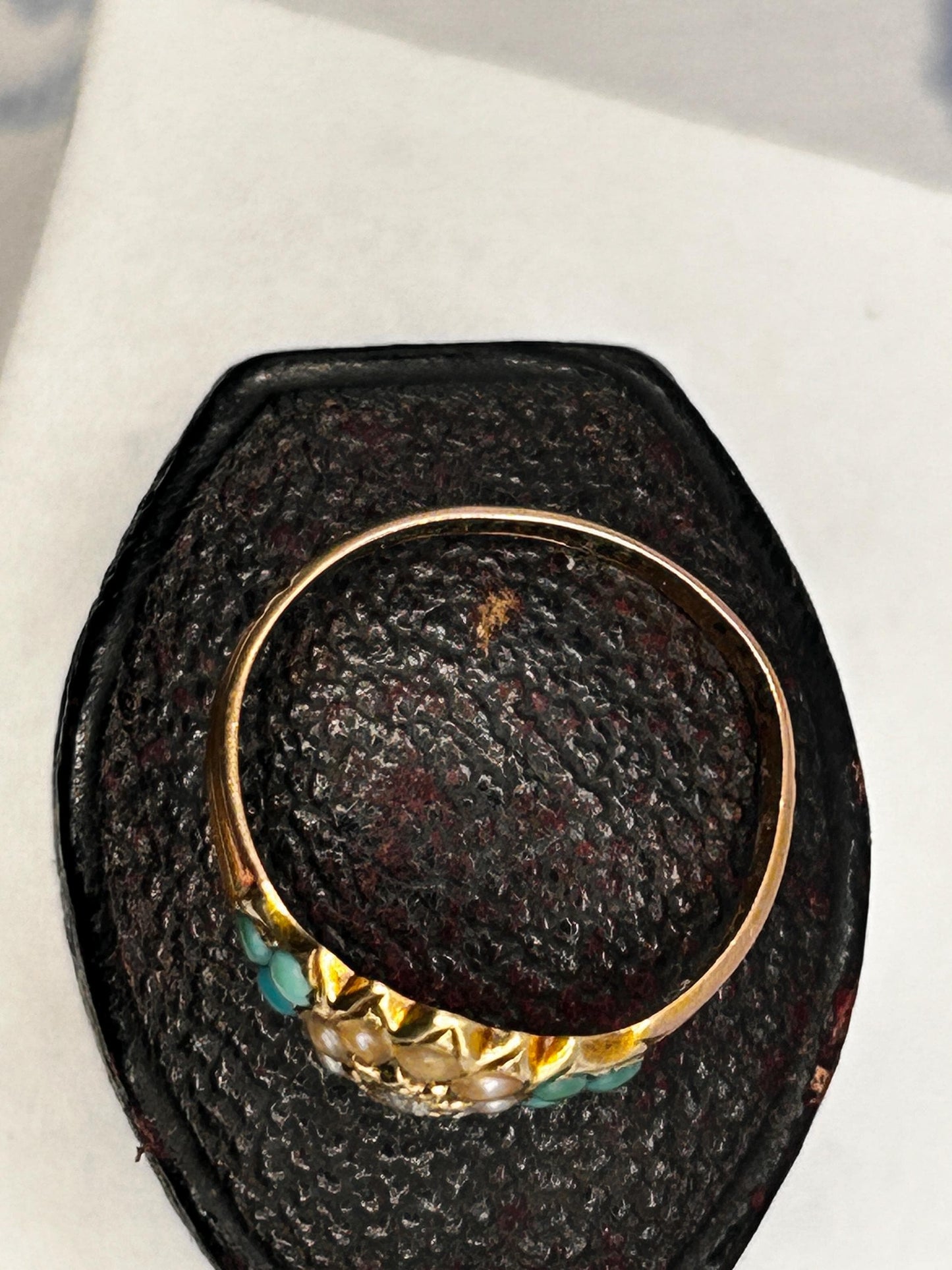 Antique - Rare Victorian 15ct Gold Turquoise and Seed Pearl Rose Cut Diamond Dainty Star Ring