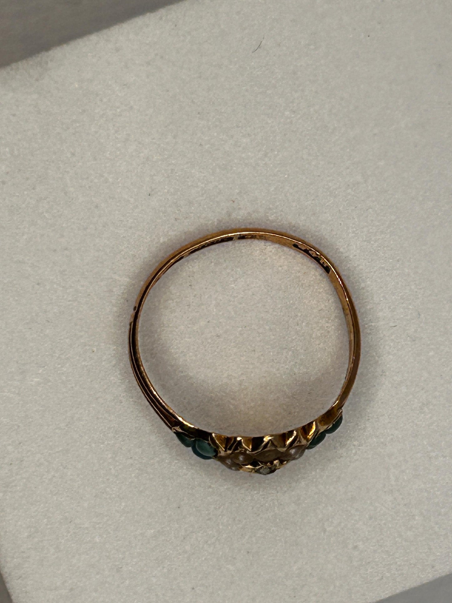 Antique - Rare Victorian 15ct Gold Turquoise and Seed Pearl Rose Cut Diamond Dainty Star Ring