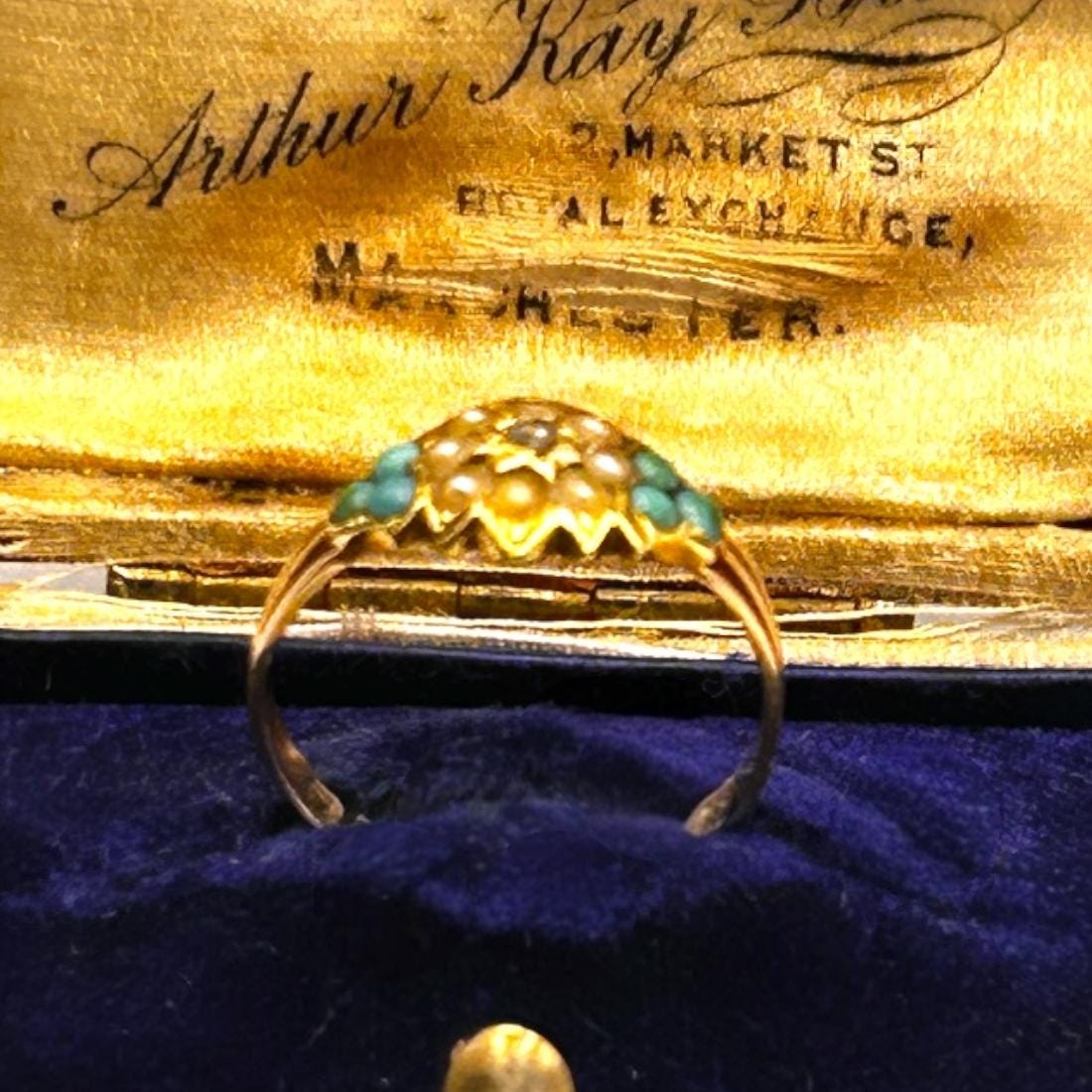 Antique - Rare Victorian 15ct Gold Turquoise and Seed Pearl Rose Cut Diamond Dainty Star Ring