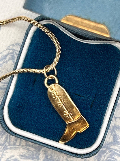 Vintage 14ct Gold Cowboy Boot Charm - Novelty 14k American Charm Mid Century