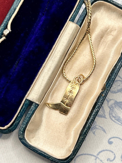 Vintage 14ct Gold Cowboy Boot Charm - Novelty 14k American Charm Mid Century