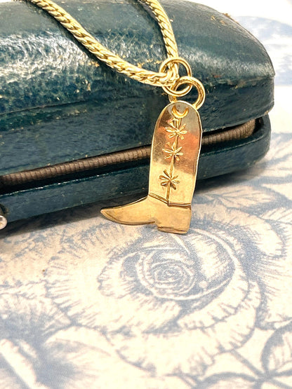 Vintage 14ct Gold Cowboy Boot Charm - Novelty 14k American Charm Mid Century