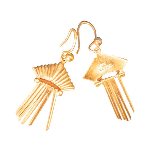 Vintage 1960s 9ct Yellow Gold Drop Earrings - Art Deco Style