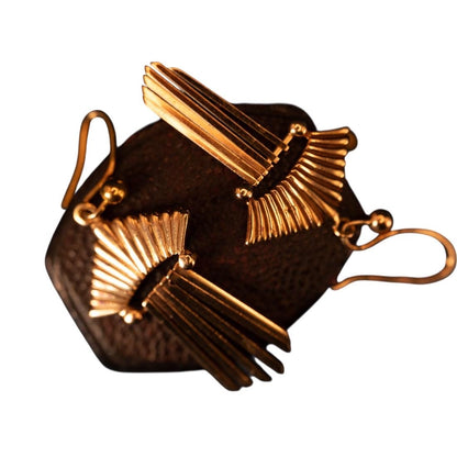 Vintage 1960s 9ct Yellow Gold Drop Earrings - Art Deco Style