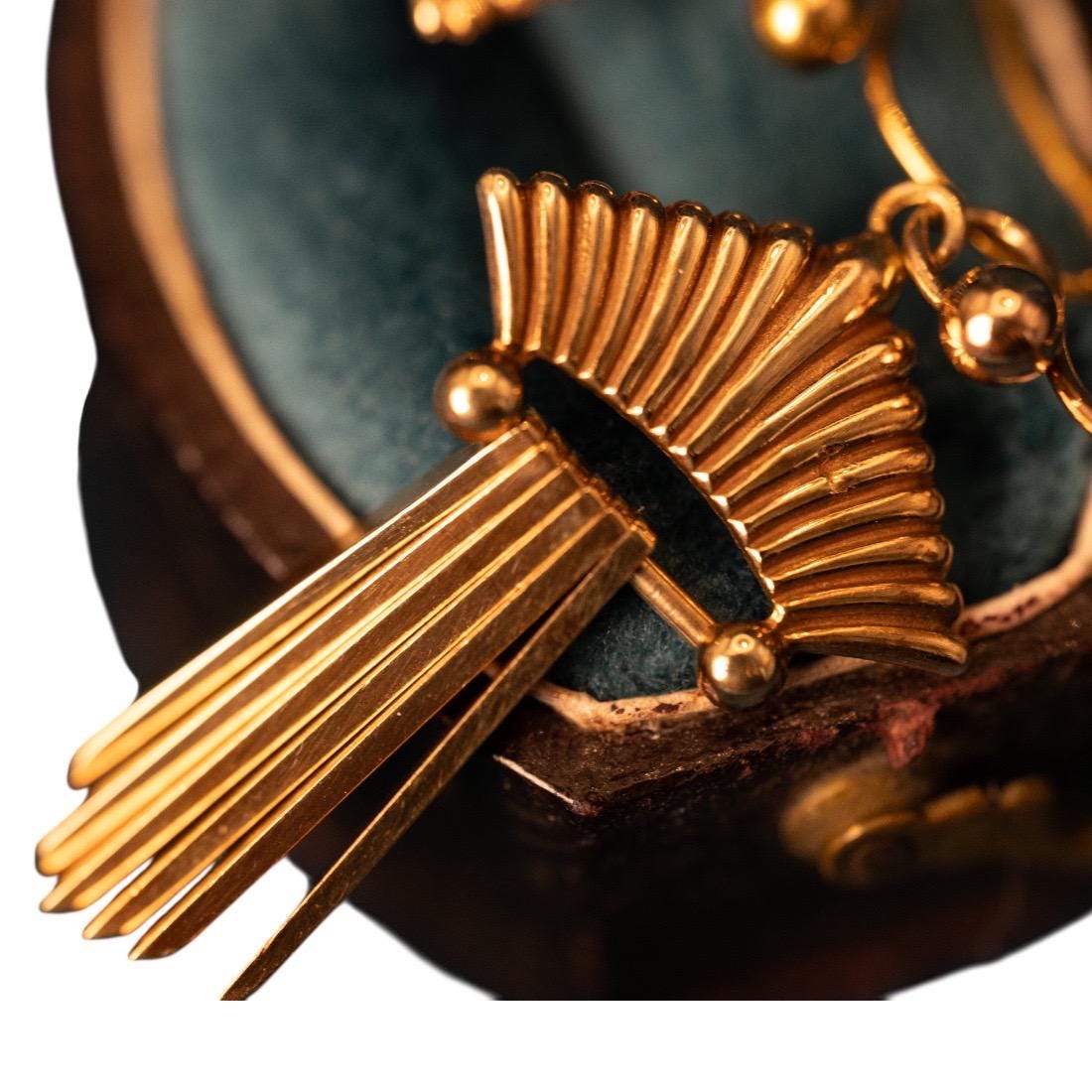 Vintage 1960s 9ct Yellow Gold Drop Earrings - Art Deco Style