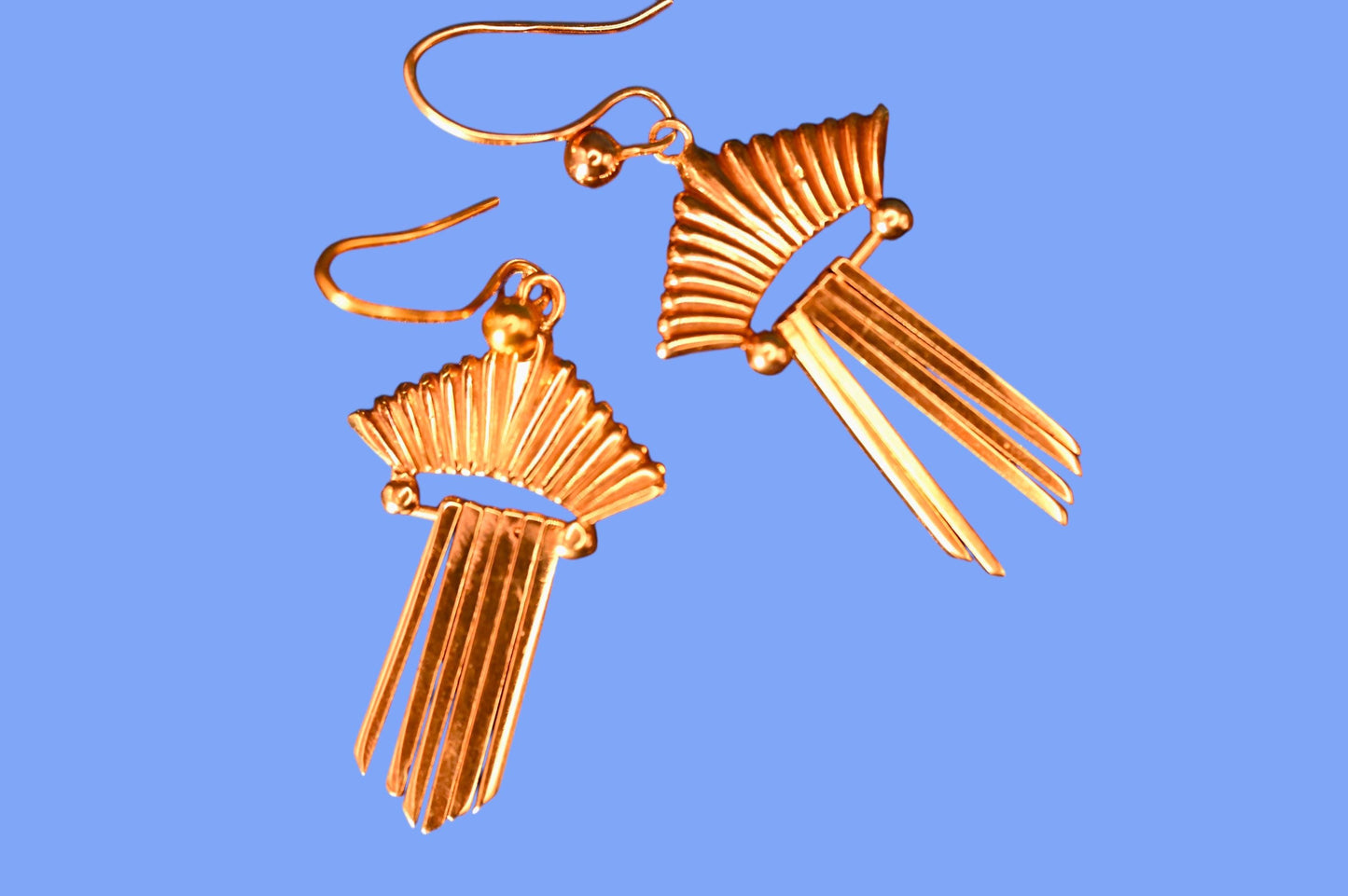 Vintage 1960s 9ct Yellow Gold Drop Earrings - Art Deco Style