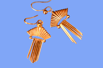 Vintage 1960s 9ct Yellow Gold Drop Earrings - Art Deco Style