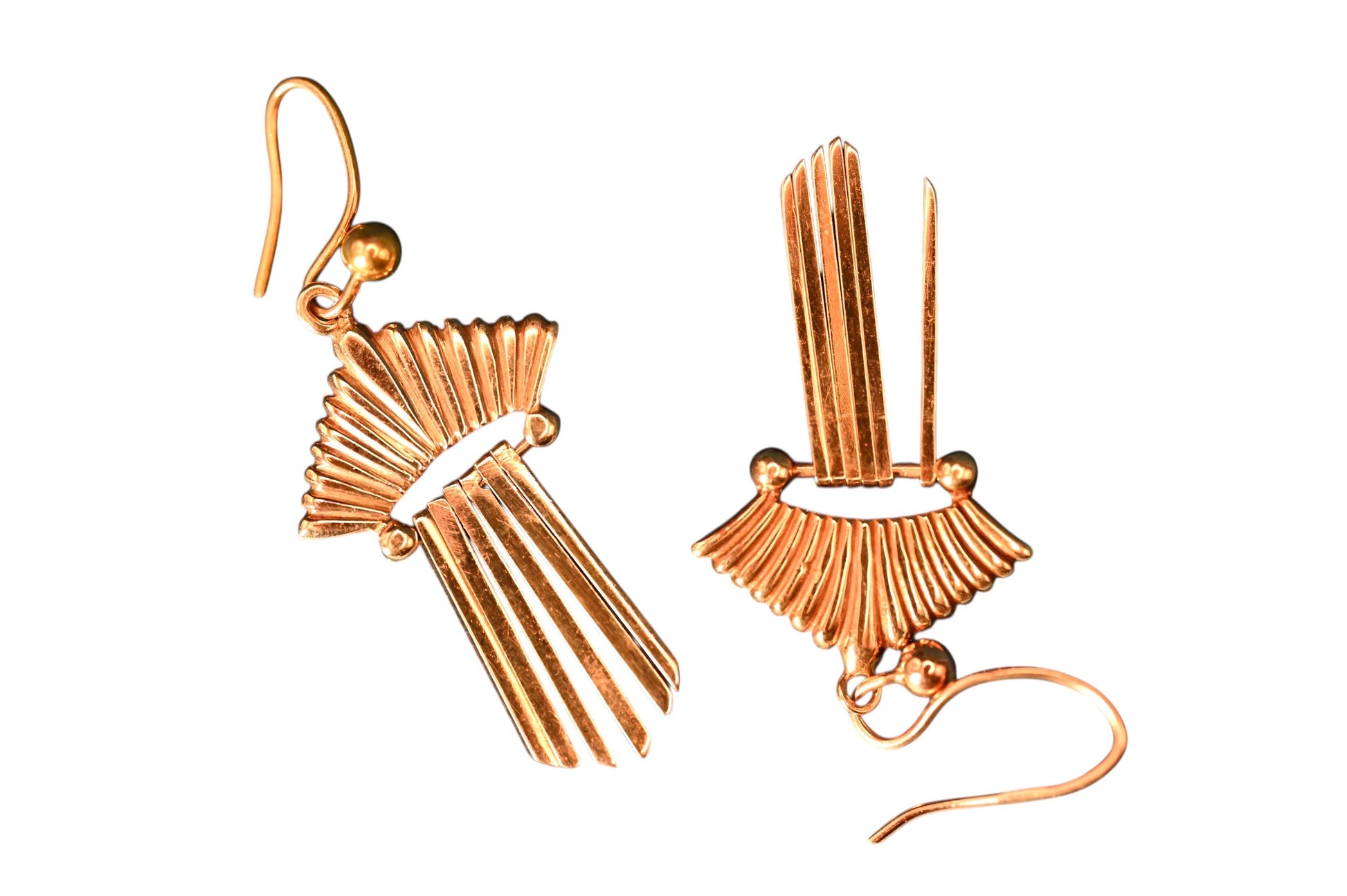 Vintage 1960s 9ct Yellow Gold Drop Earrings - Art Deco Style