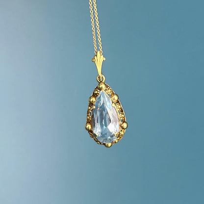 Vintage Mid-Century 14ct Gold Large Aquamarine Pendant with Chain