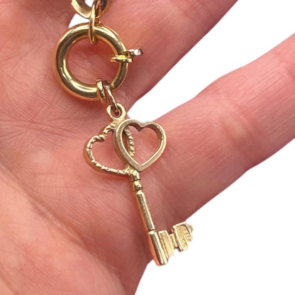 Antique (1927) 9ct Gold Double Heart Key Charm Pendant - Collectors Charms 9k Gold