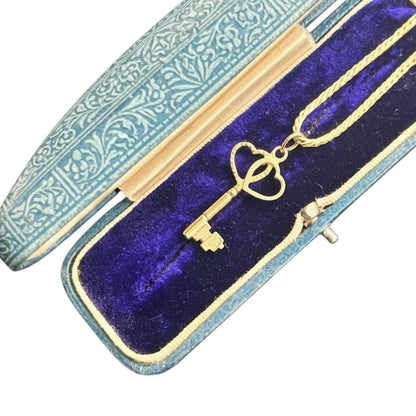 Antique (1927) 9ct Gold Double Heart Key Charm Pendant - Collectors Charms 9k Gold