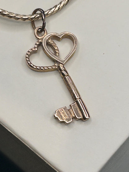 Antique (1927) 9ct Gold Double Heart Key Charm Pendant - Collectors Charms 9k Gold