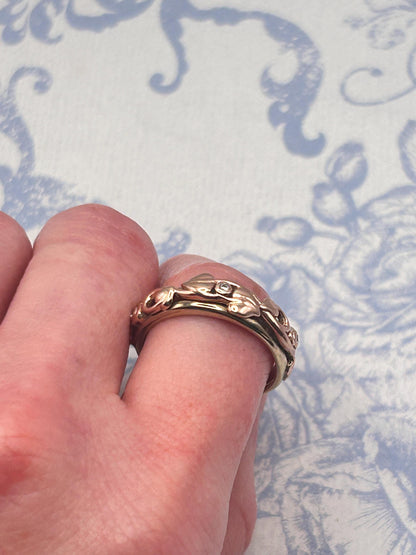 Clogau Tree of Life Band with Rose and Yellow Gold and Diamonds UK Size M 1/2 US: 6.5