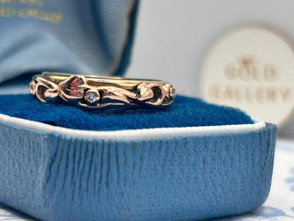 Vintage Clogau Tree of Life Band with Rose and Yellow Gold and Diamonds - Welsh Gold UK Size M 1/2 US: 6.5