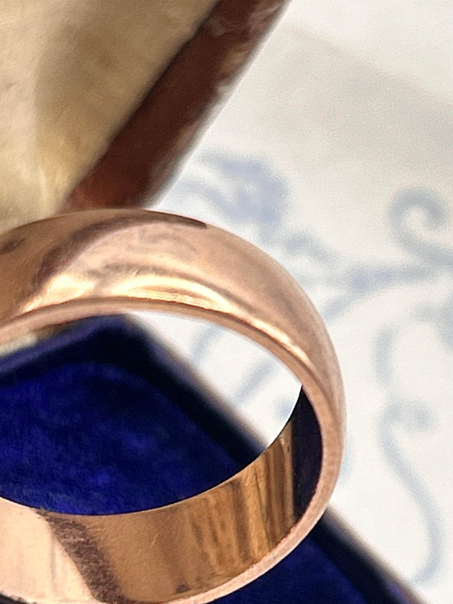 Edwardian Rose Gold 9ct Wide Wedding Band 7mm Wide / Antique Band England Old English Jewellery Size R - US 9