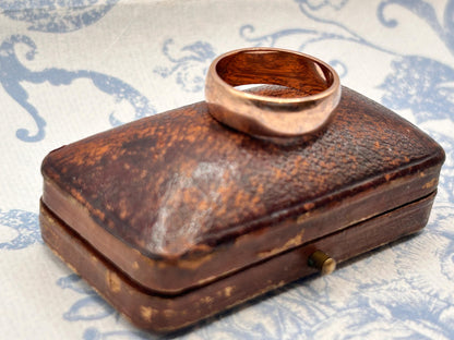 Edwardian Rose Gold 9ct Wide Wedding Band 7mm Wide / Antique Band England Old English Jewellery Size R - US 9