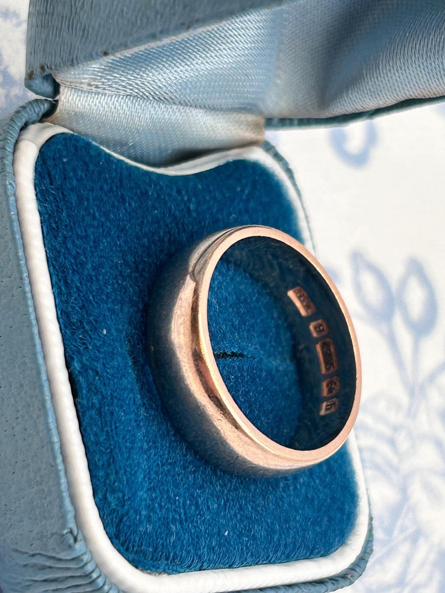 Edwardian Rose Gold 9ct Wide Wedding Band 7mm Wide / Antique Band England Old English Jewellery Size R - US 9