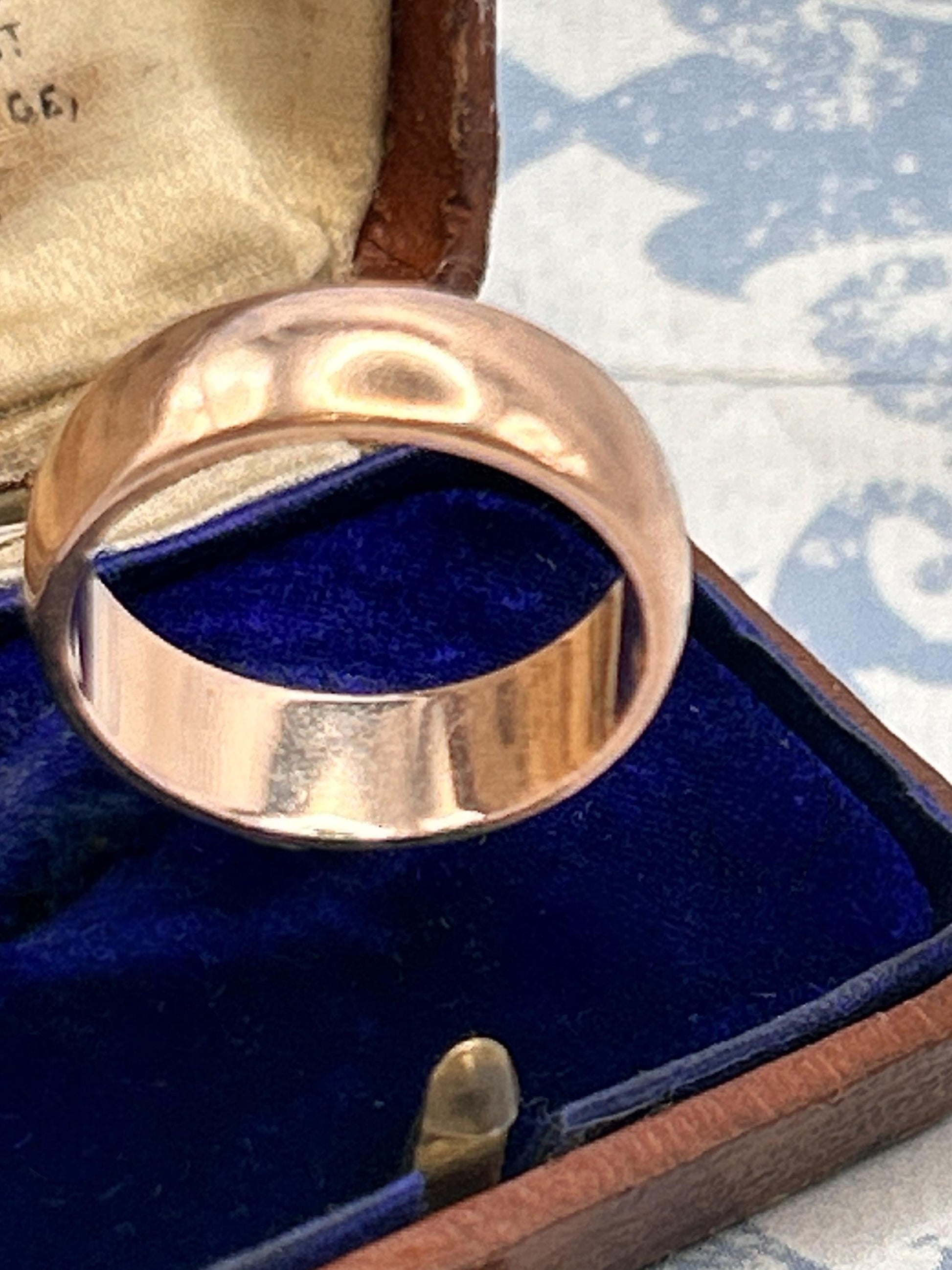 Edwardian Rose Gold 9ct Wide Wedding Band 7mm Wide / Antique Band England Old English Jewellery Size R - US 9